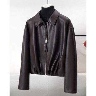 轻蜡植鞣绵羊皮真皮皮衣女短款外套宽松明星款皮夹克2025B1913