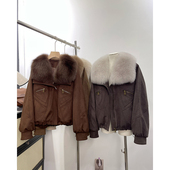 皮草2025秋冬新狐狸毛领绒面麂皮绒鹅绒内胆羽绒服外套女B1948