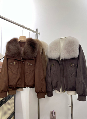皮草2025秋冬新狐狸毛领绒面麂皮绒鹅绒内胆羽绒服外套女B1948