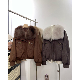 皮草2025秋冬新狐狸毛领绒面麂皮绒鹅绒内胆羽绒服外套女B1948