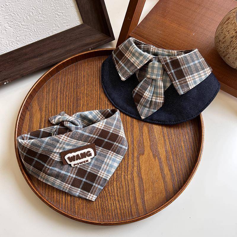 猫咪狗狗三角巾围脖口水巾围巾领带披肩格子手工围兜百搭领结饰品