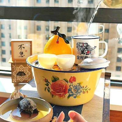 泡茶台茶盘家用老式加厚搪瓷茶缸茶桌废水废茶碗公元宝盆怀旧老式