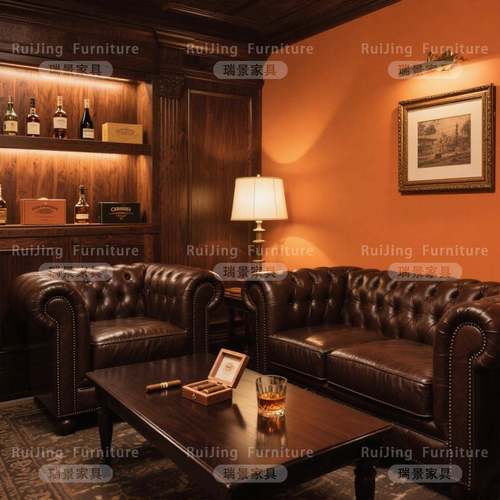 美式复古雪茄吧沙发威士忌酒吧桌椅私人会所老钱风单双人座椅组合