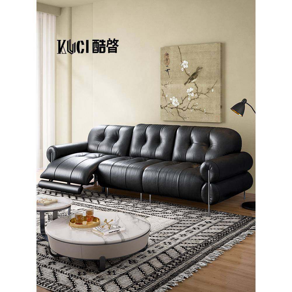 法式电动功能真皮沙发零靠墙翘腿沙发头层牛皮复古风客厅云朵沙发