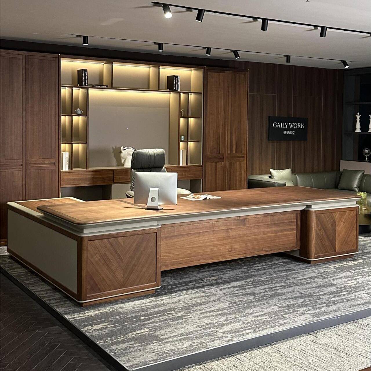 新中式实木办公桌黑胡桃木老板桌侧桌总裁办公室高级总经理大班台