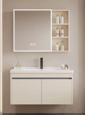 浅灰色18厘蜂窝铝浴室柜加深陶瓷一体盆洗脸盆智能镜柜组合洗漱台