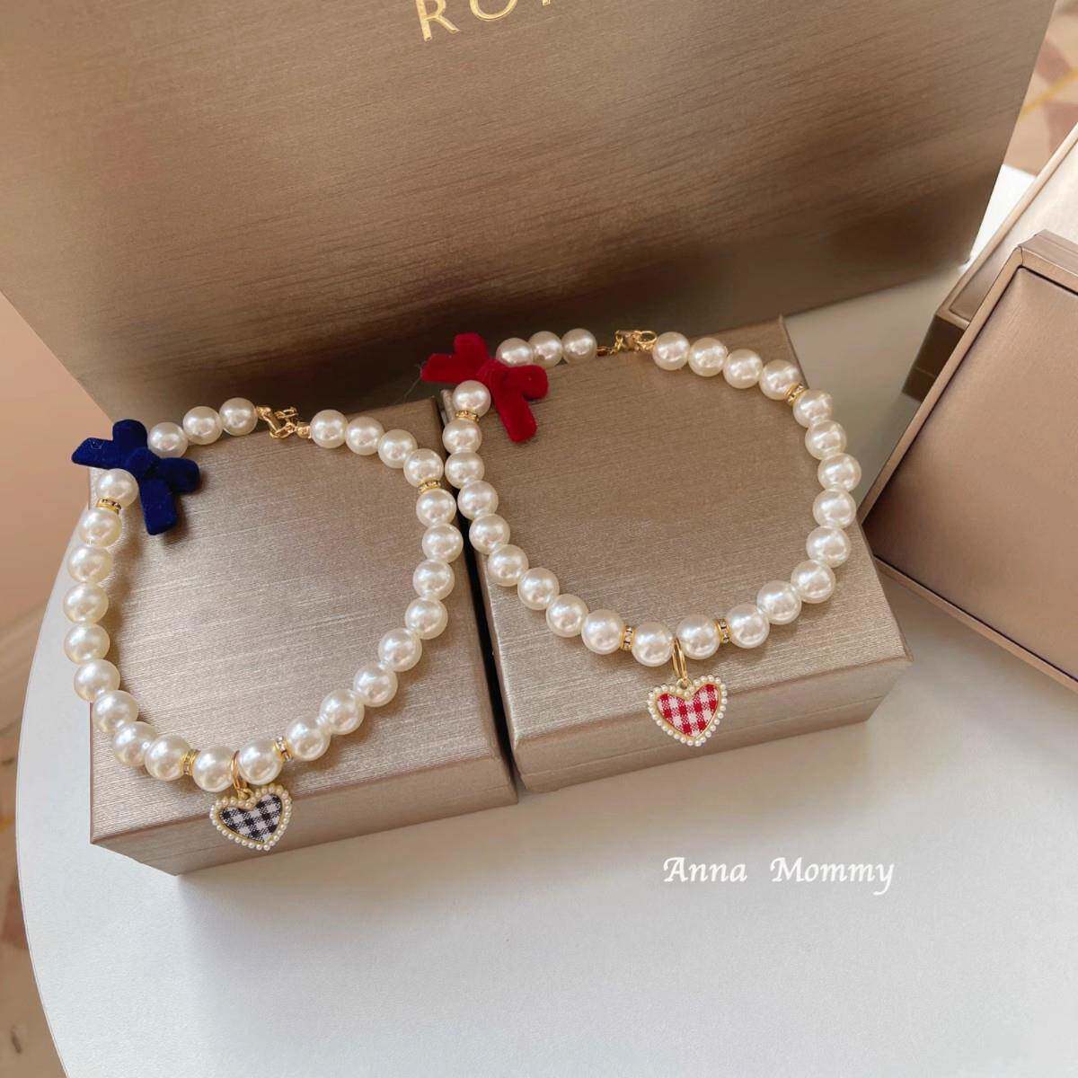 猫咪珍珠爱心项炼狗狗宠物蝴蝶结项圈挂饰可爱覆古围脖围巾装饰品