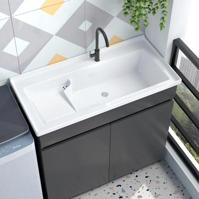 阳台洗衣柜陶瓷一体盆带搓衣板洗手盆洗衣机边柜蜂窝铝柜加厚18mm