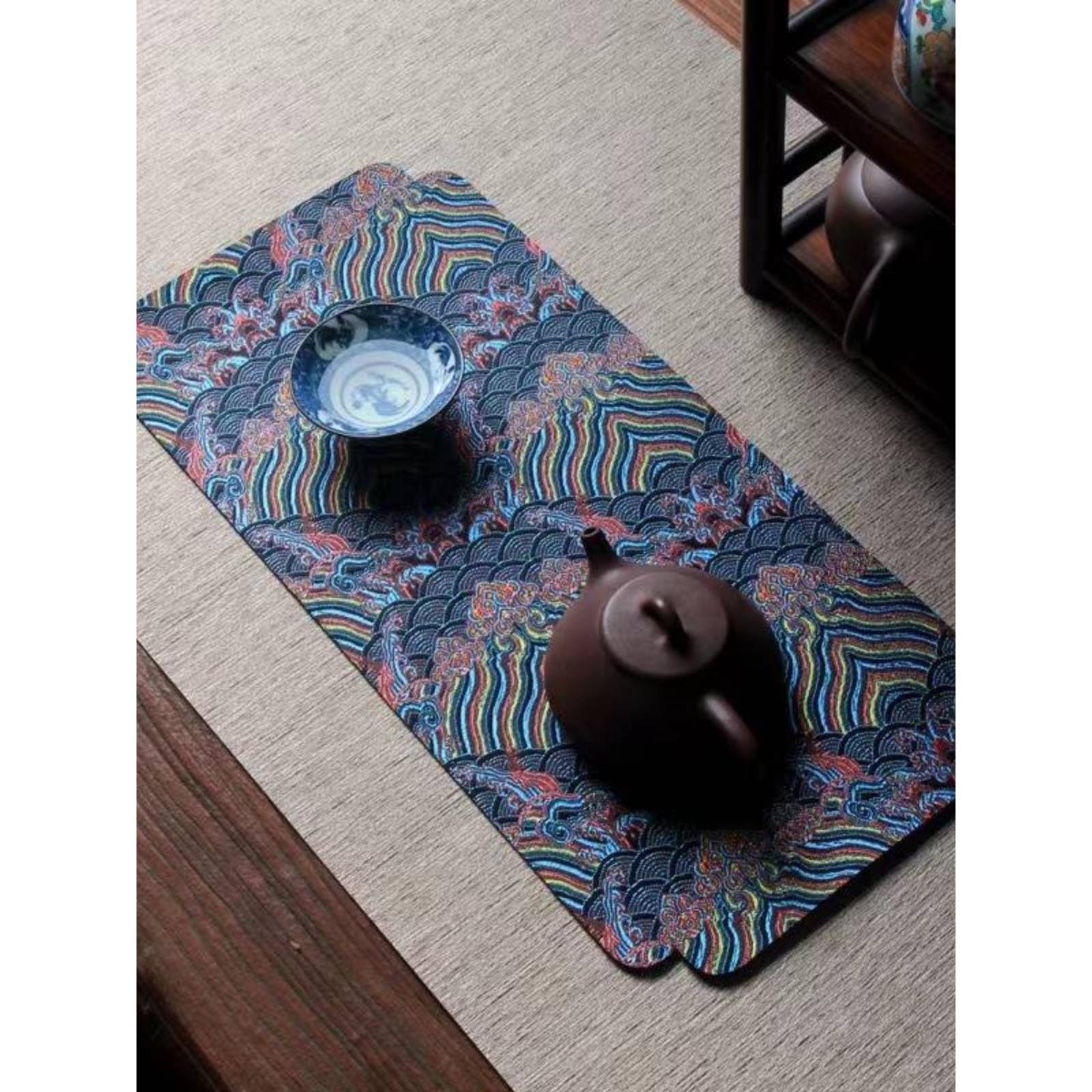 中式主人干泡席宫廷云锦织锦茶席双面桌布免洗吸水茶席茶隔热桌旗