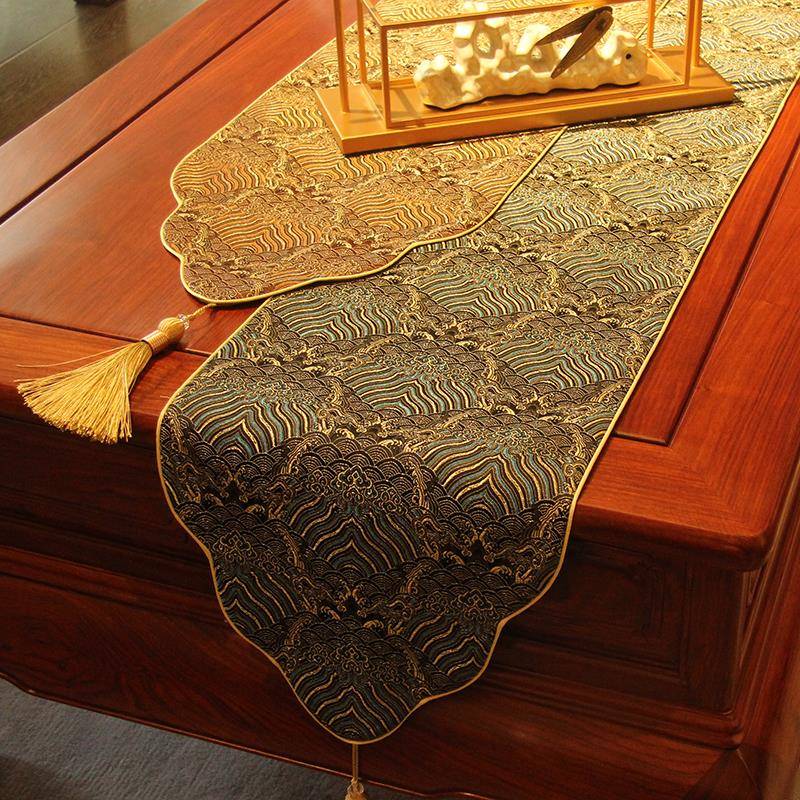 中式禅意桌旗国风古韵云锦茶席防水茶桌垫杯垫壶垫茶道配件长桌布