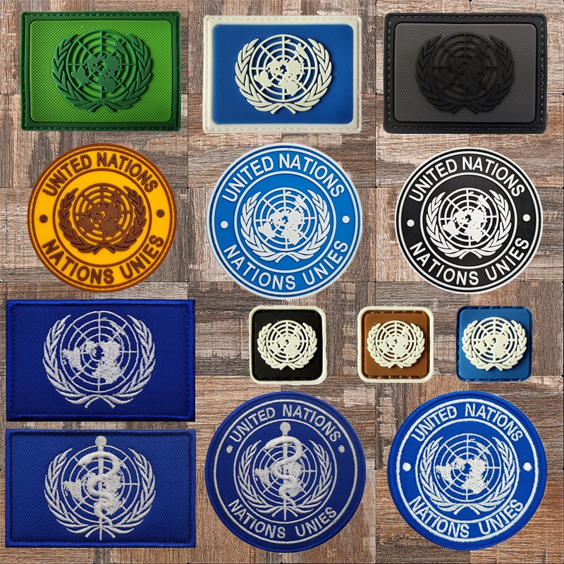 UN联合国维和臂章战术背心士气章 WHO卫生组织军迷魔术贴徽章背包