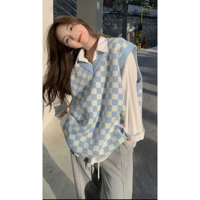 ZK-O-1228毛衣马甲秋冬季马夹棋盘格背心【实物以直播间为准】