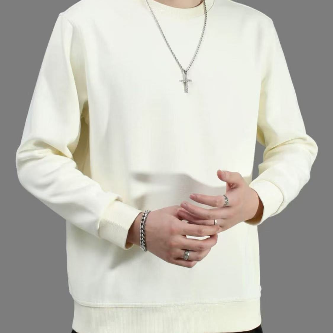 ZK-M-6054白色圆领卫衣加绒【实物以直播间为准】