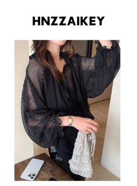 HNZZAIKEY 中式风重工V领刺绣系带长袖衬衫吊带背心套装10129#