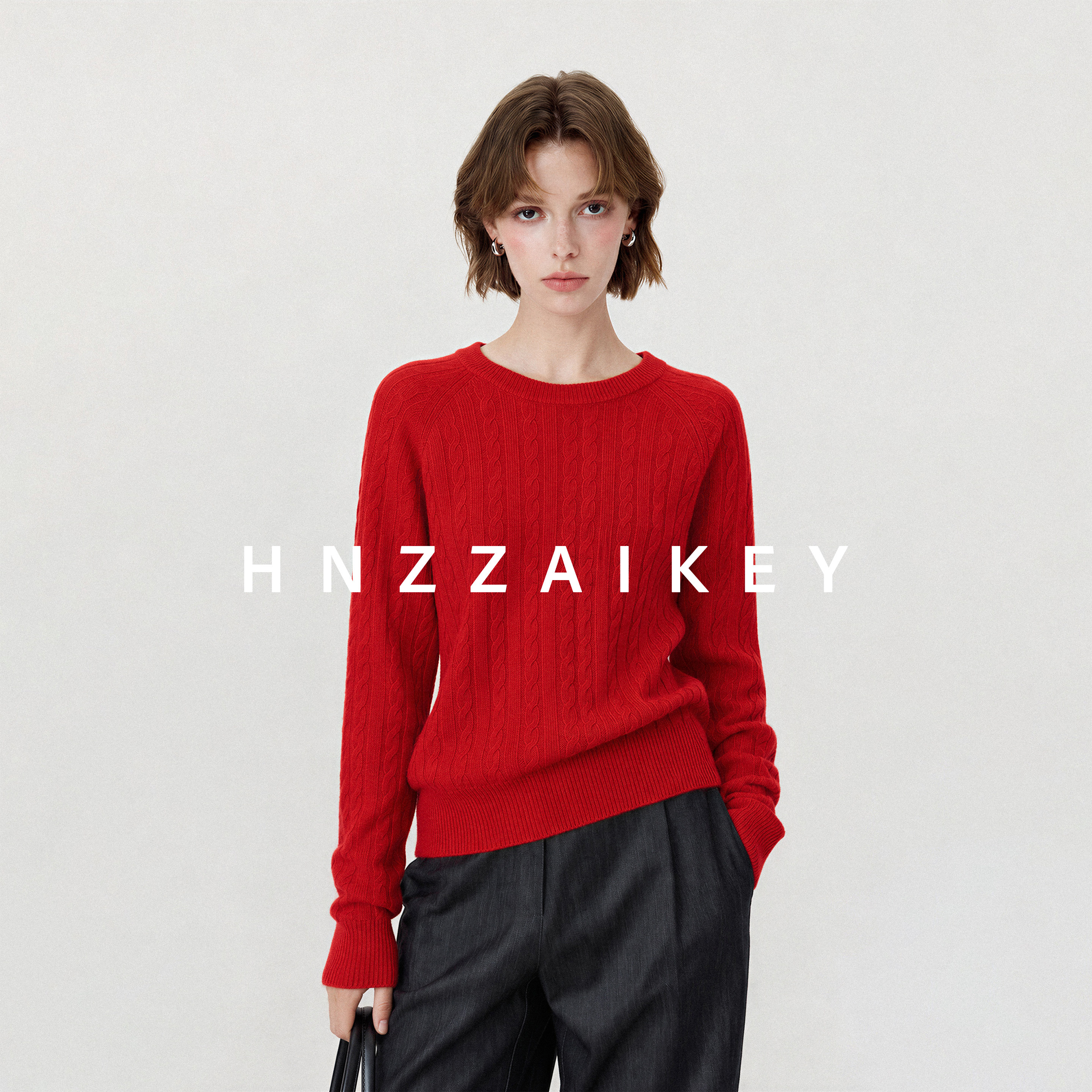 HNZZAIKEY/纯羊毛高级感宽松套头毛衣韩系复古麻花针织衫ECWQ416