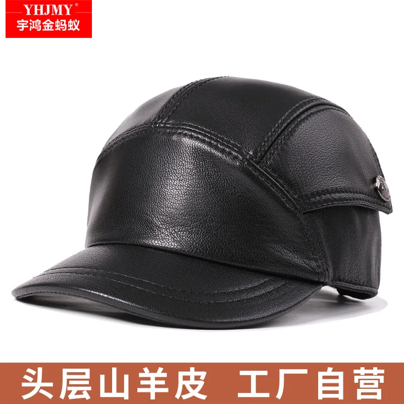 棒球帽男2025新款深顶大头围鸭舌帽显脸小女士山羊皮防晒真皮帽子