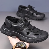 透气户外网布休闲鞋 2025夏季 包头凉鞋 软底越南罗马沙滩鞋 新款 男士