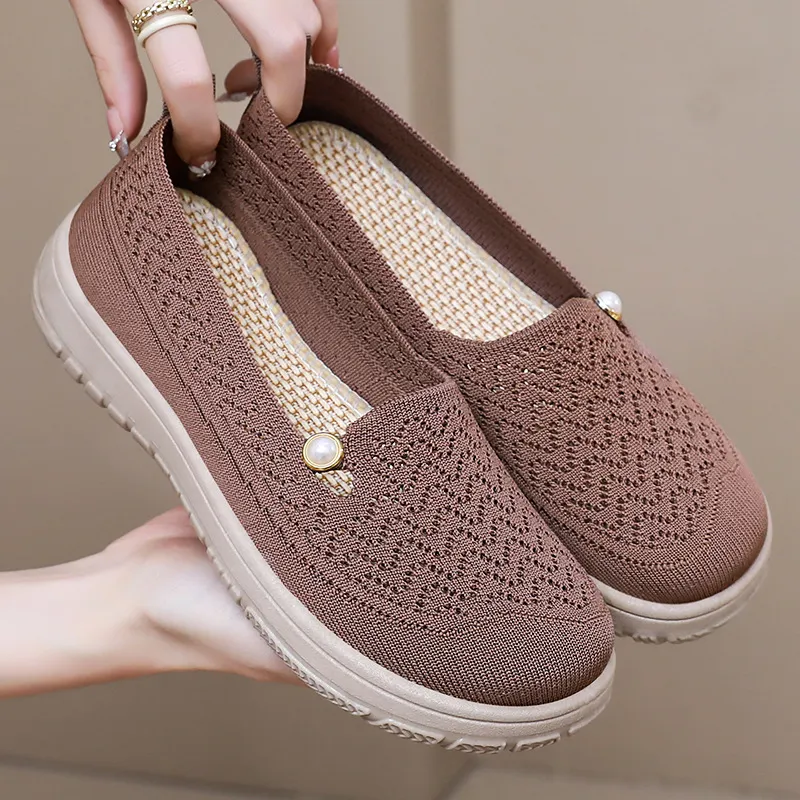 女鞋夏季休闲鞋飞织透气单鞋软底舒适妈妈鞋百搭一脚蹬鞋子女,女鞋,时尚芭蕾鞋,淘宝优惠券,粉丝福利购,淘宝优惠卷