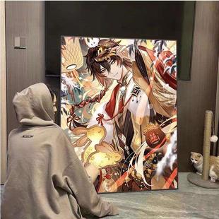 原神人物钟离钻石画卧室客厅手工贴砖卡通满钻带框 十字绣2023新款