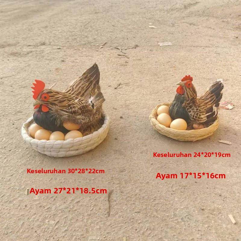 彷真母鸡模型 下蛋鸡孵蛋鸡卧母鸡小鸡仔羽毛工艺品促销摆件包邮