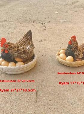 彷真母鸡模型 下蛋鸡孵蛋鸡卧母鸡小鸡仔羽毛工艺品促销摆件包邮