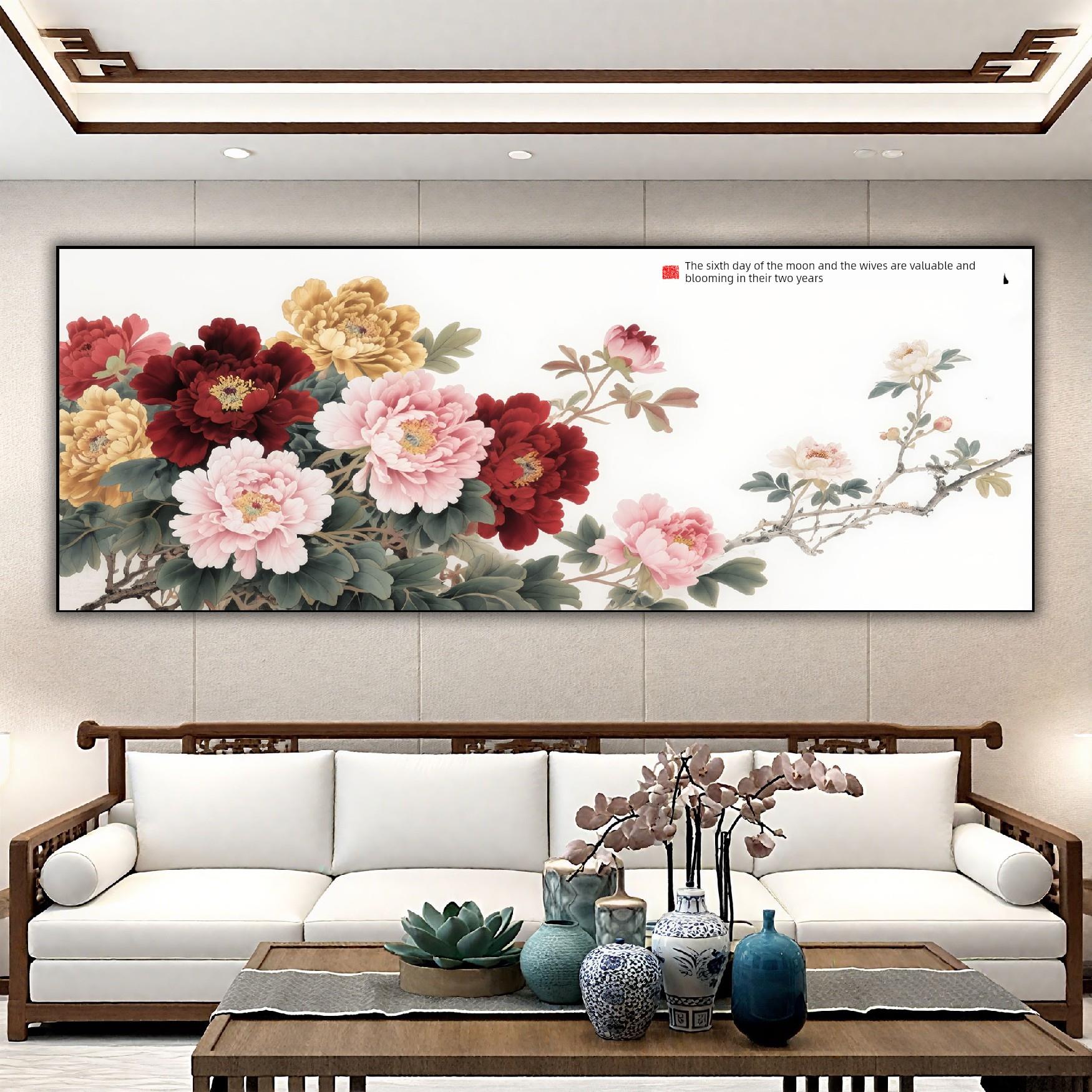 盛开的财富新中国风客厅画装饰画中国画牡丹花壁画卧室挂画沙发背