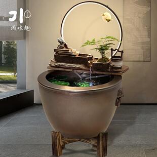 陶瓷材质插电大水缸古法鱼缸上流水摆件器循环水落地景造景装饰
