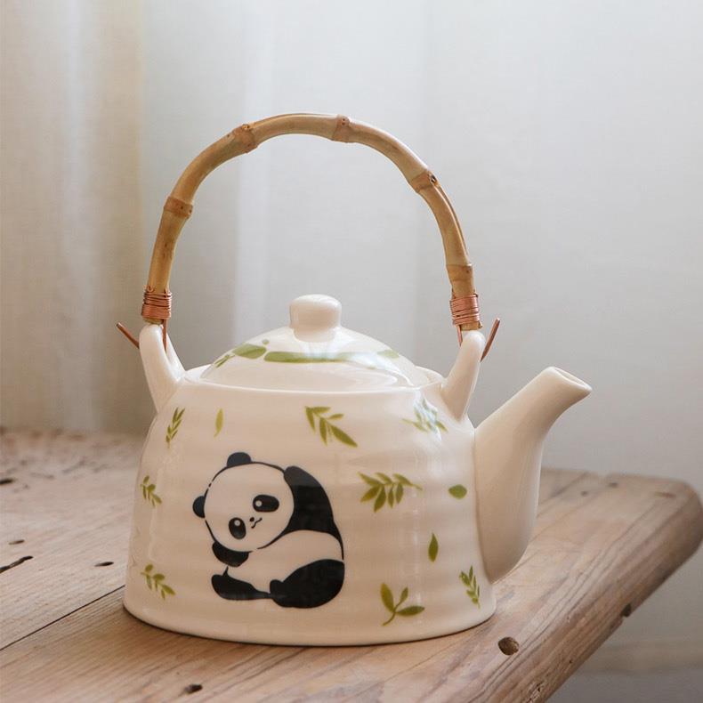 可爱熊猫提梁壶陶瓷家用泡茶壶大号新中式景德镇单壶水壶背带过滤