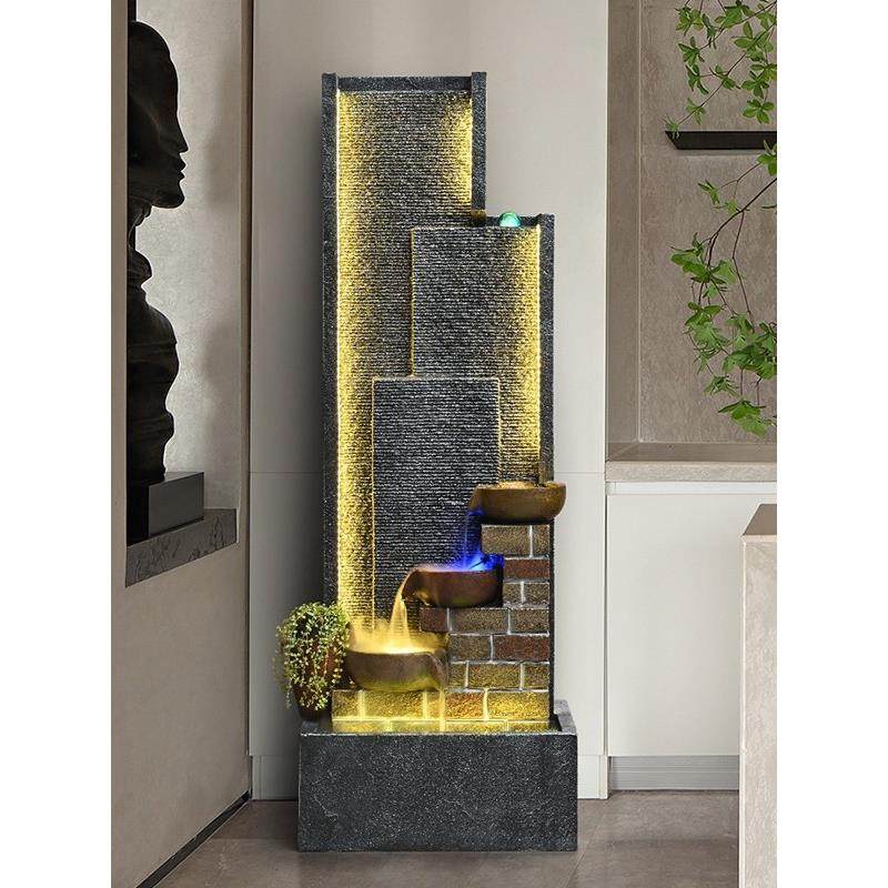 新中式流水摆件客厅落地循环水家居装饰品电视柜摆放假山水幕墙