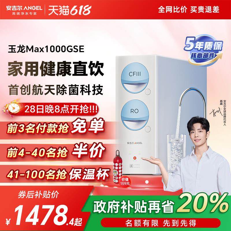 政府补贴安吉尔家用直饮净水器厨房饮水机ro过滤器玉龙Max1000GSE