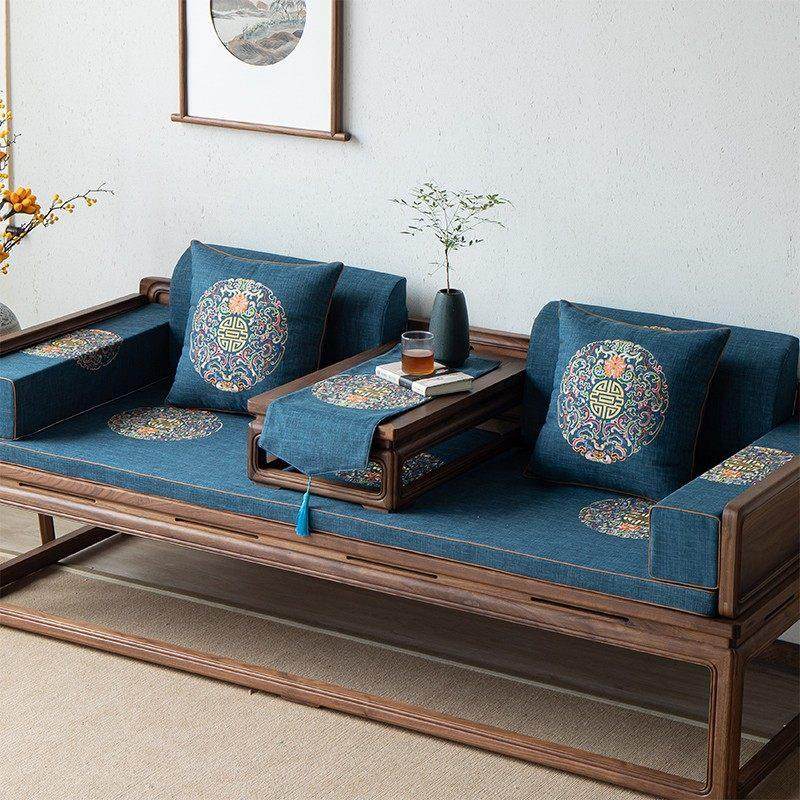 新中式红木沙发坐垫防滑罗汉床垫子五件套乳胶海绵椰棕垫布艺定做