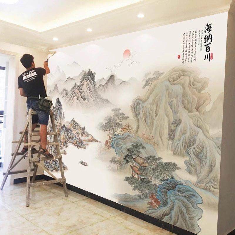 2025墙纸中式立体山水画电视背景墙壁纸客厅海纳百川墙贴定制壁画,家居饰品,软装墙贴,淘宝优惠券,粉丝福利购,淘宝优惠卷