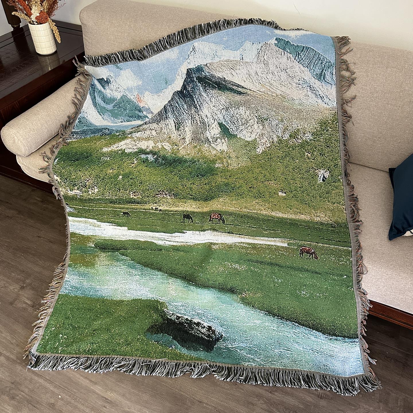 川西 风景治愈系装饰挂毯 沙发毯单人盖毯床头墙面壁毯 艺术桌布