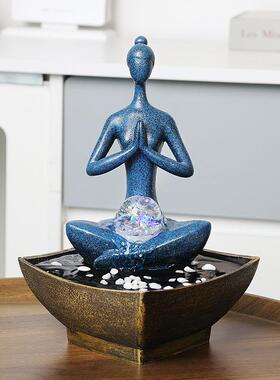 现代轻奢流水喷泉摆件 招财蛋开业送礼可发光冥想瑜伽桌面装饰