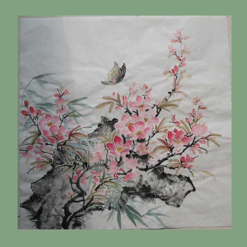 桃花图国画纯手绘无框无款可提字三尺方斗玄关客厅餐厅中式装饰画图片