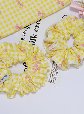 见甜则喜 原创手作高级感黄色格子大肠发圈扎发蝴蝶结嵌条头绳女