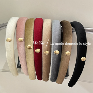 韩版 秋冬气质简约小金标丝绒细边发箍网红百搭复古感头箍外出