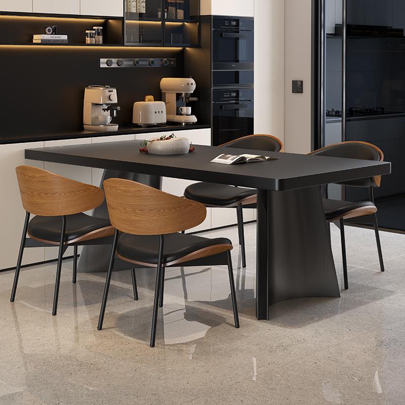 意式小户型意式极简轻奢岩板长方形餐桌椅组合家用现代简约饭桌子