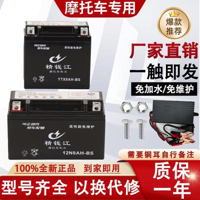 钱江弯梁摩托车电瓶免维护ytx7a-bs125踏板蓄电池12V7AH9ah银钻豹
