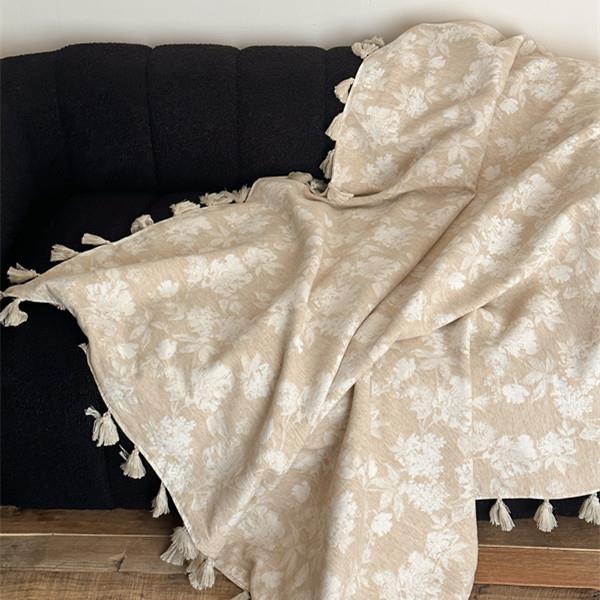 法式静音式高端质感棉麻提花毯春夏午睡沙发毛巾空调休闲毯