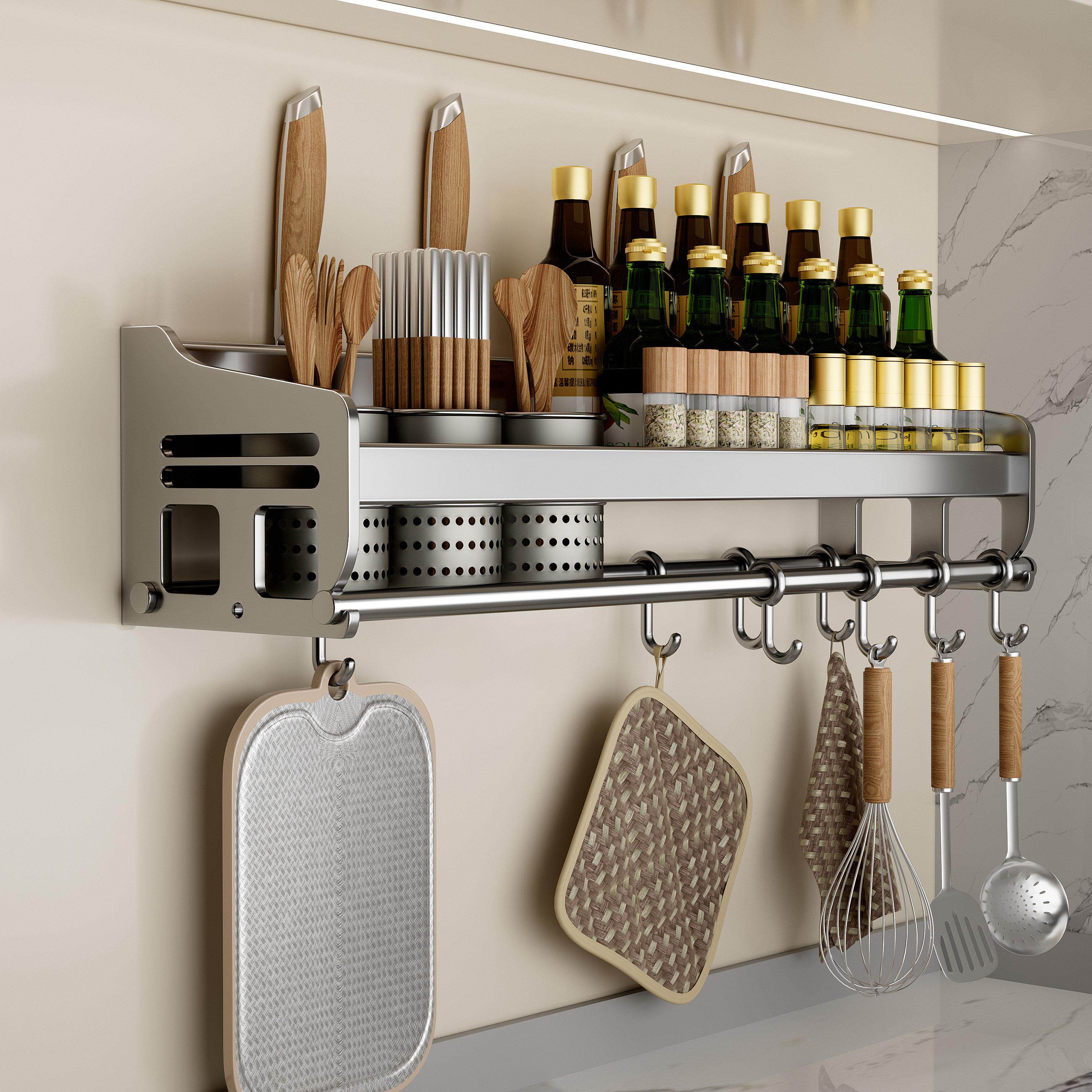 厨房置物架壁挂式多功能筷筒家用调料置物架上墙免打孔收纳挂钩架