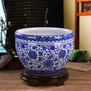 景德镇陶瓷花盆青花瓷盆睡碗莲荷花养鱼盆铜钱草缸大号花盆蝴蝶兰
