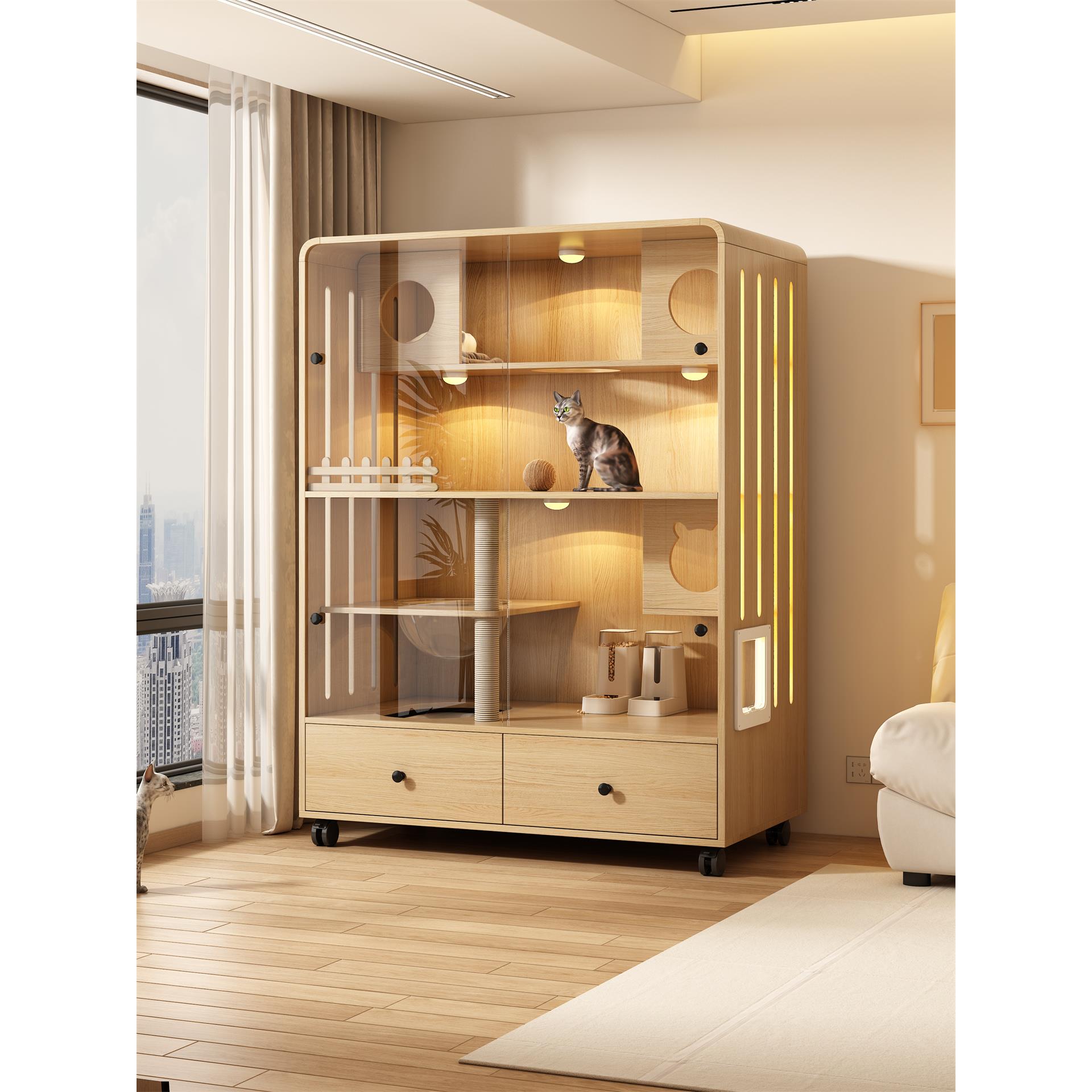 猫窝猫别墅屋实木家用室内猫砂盆一体超大自由空间猫柜猫舍猫笼子