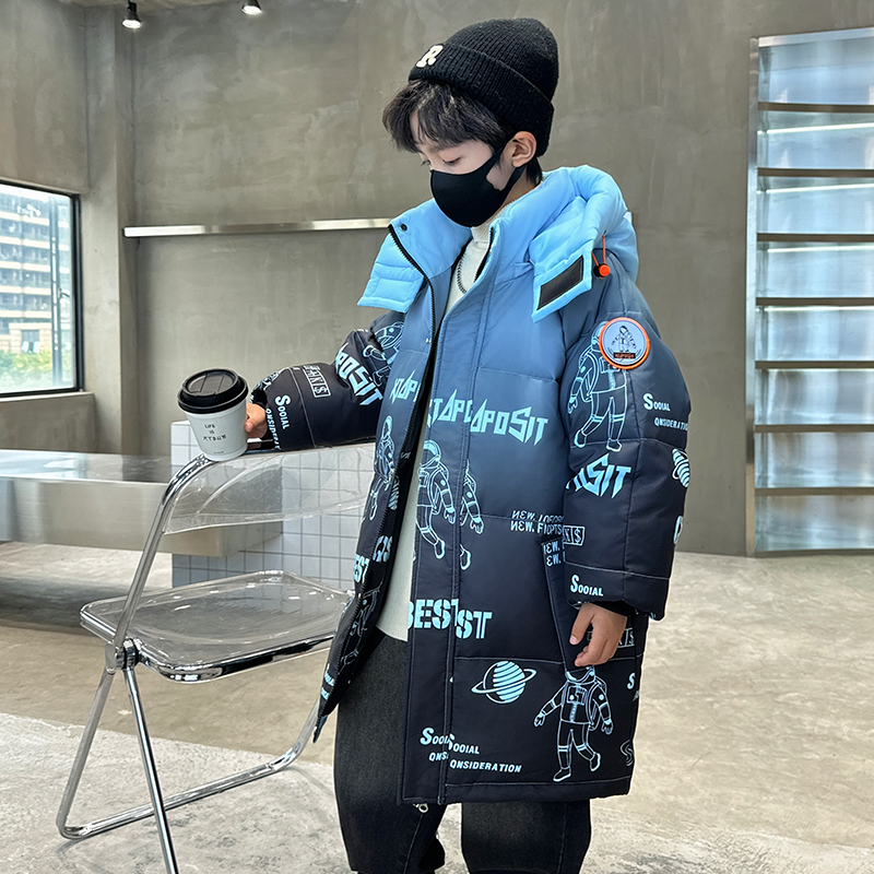 儿童中长款加厚男童保暖羽绒服