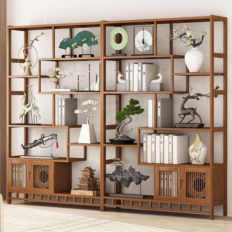 货架置物架博古架实木新中式酒柜展示柜多古董摆件柜客厅茶具书架