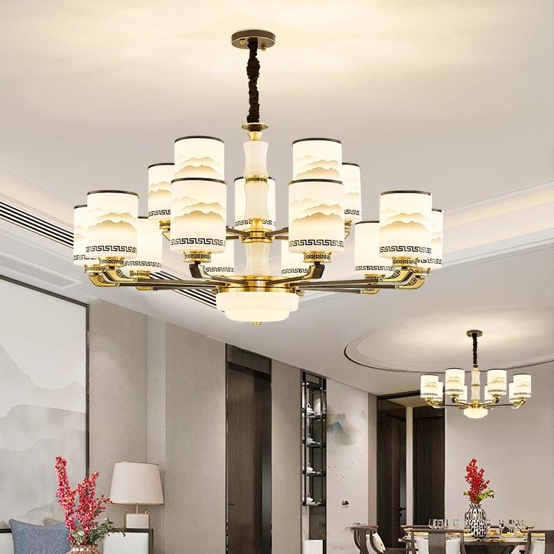 新中式别墅大吊灯家用套餐全铜吊灯新款现代简约客厅卧室灯饰灯具