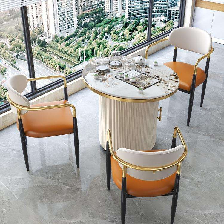 轻奢岩板阳台茶桌椅组合可移动小型家用泡茶台现代简约圆形喝茶桌