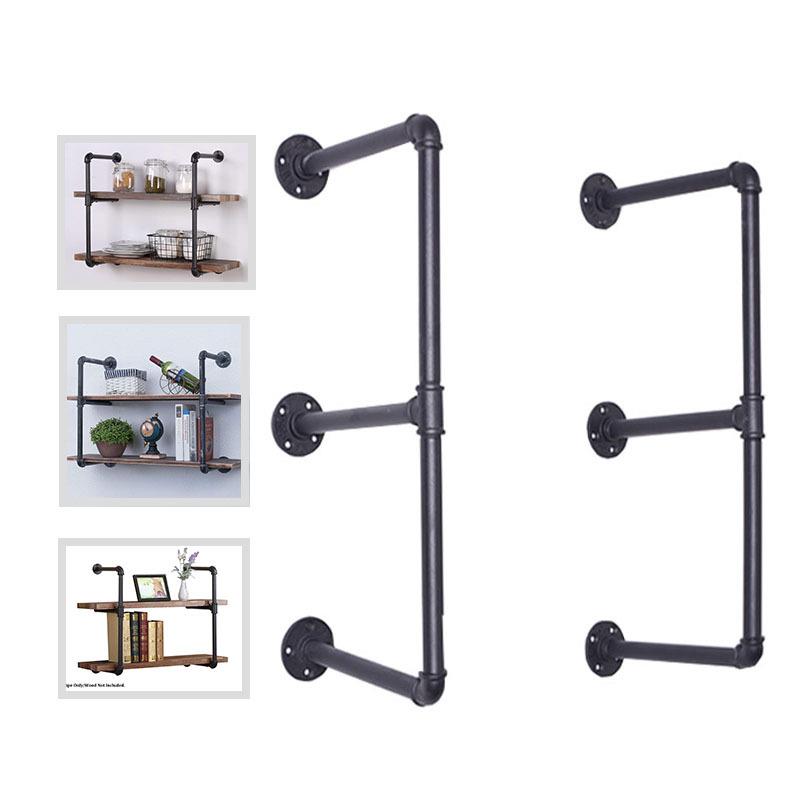 热销美式工业风墙上水管置物架铁艺创意隔板实木层架收纳架书架