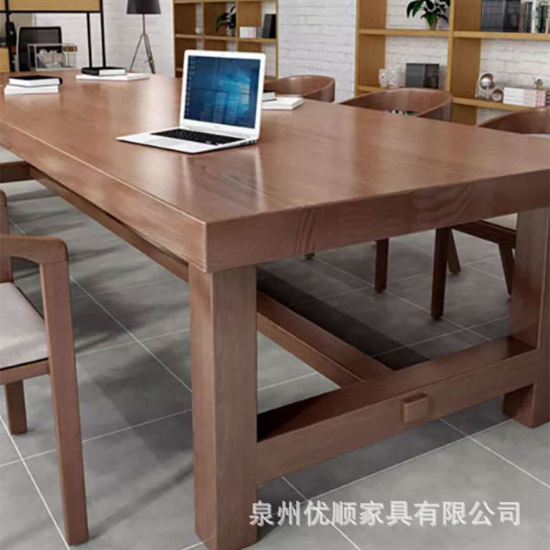 loft北欧实木会议桌长桌现代简约会议室洽谈桌椅组合大桌子工作台