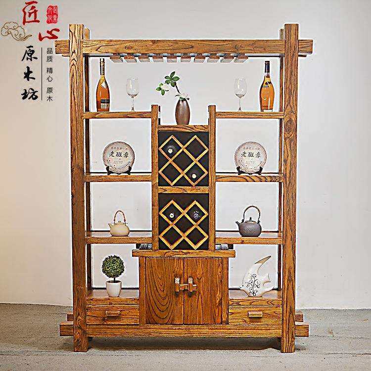 榆木博古架仿古实木古董展示架酒柜置物架多宝阁隔断陈列架玄关柜